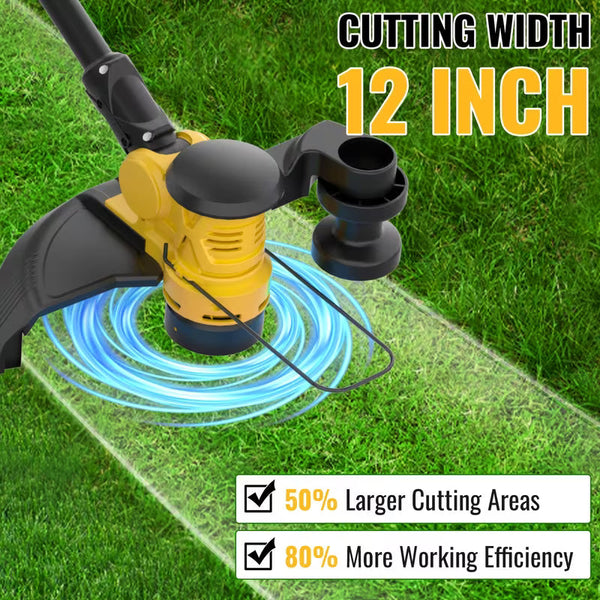 12-Inch Cordless Lawnmower and Electric Trimmer Combo with 2 Batteries