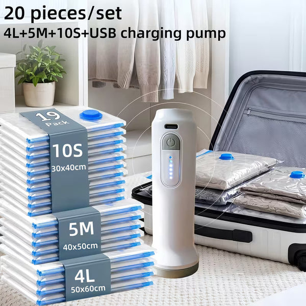 20-Piece Vacuum Storage Bag Set with Electric Air Pump