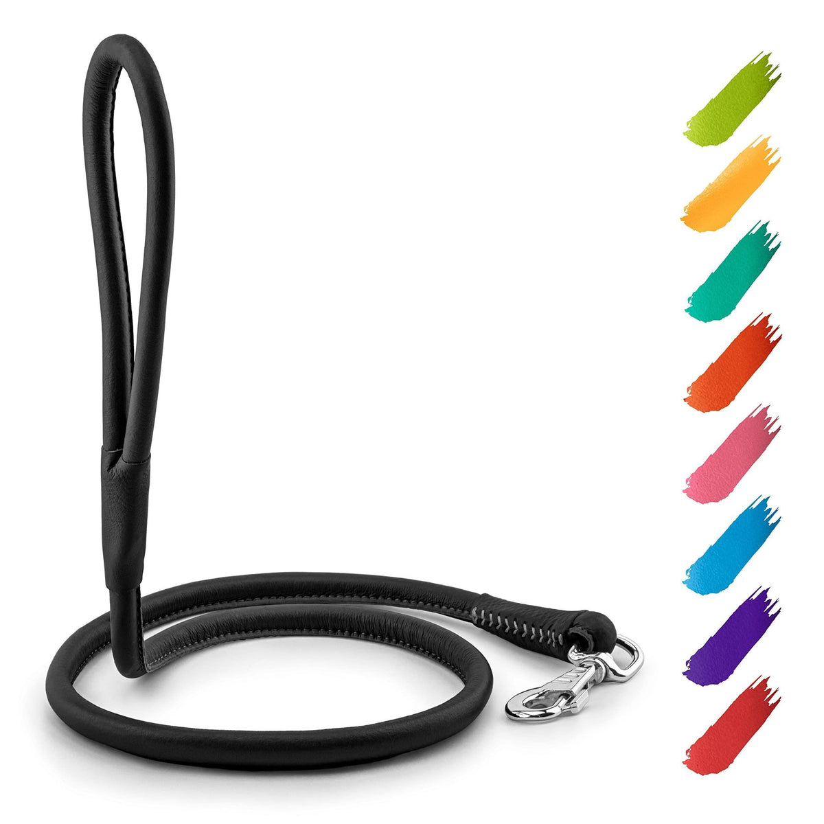 Rolled Leather Dog Leash 4 ft x 0.3 in All Sizes Black