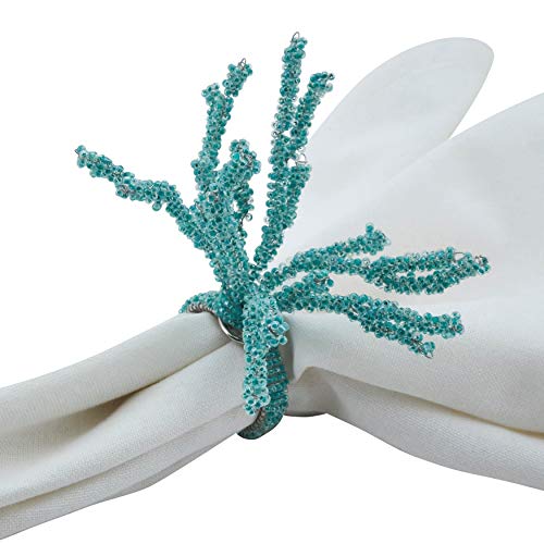Fennco Styles Beaded Coral Dinner Napkin Rings - Set of 4