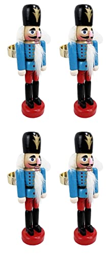 Fennco Styles Handmade Wooden Nutcracker Decorative Napkin Rings, Set of 4 - Festive Soldier Napkin Holders for Dining Table, Christmas, Holidays Décor and Special Occasions