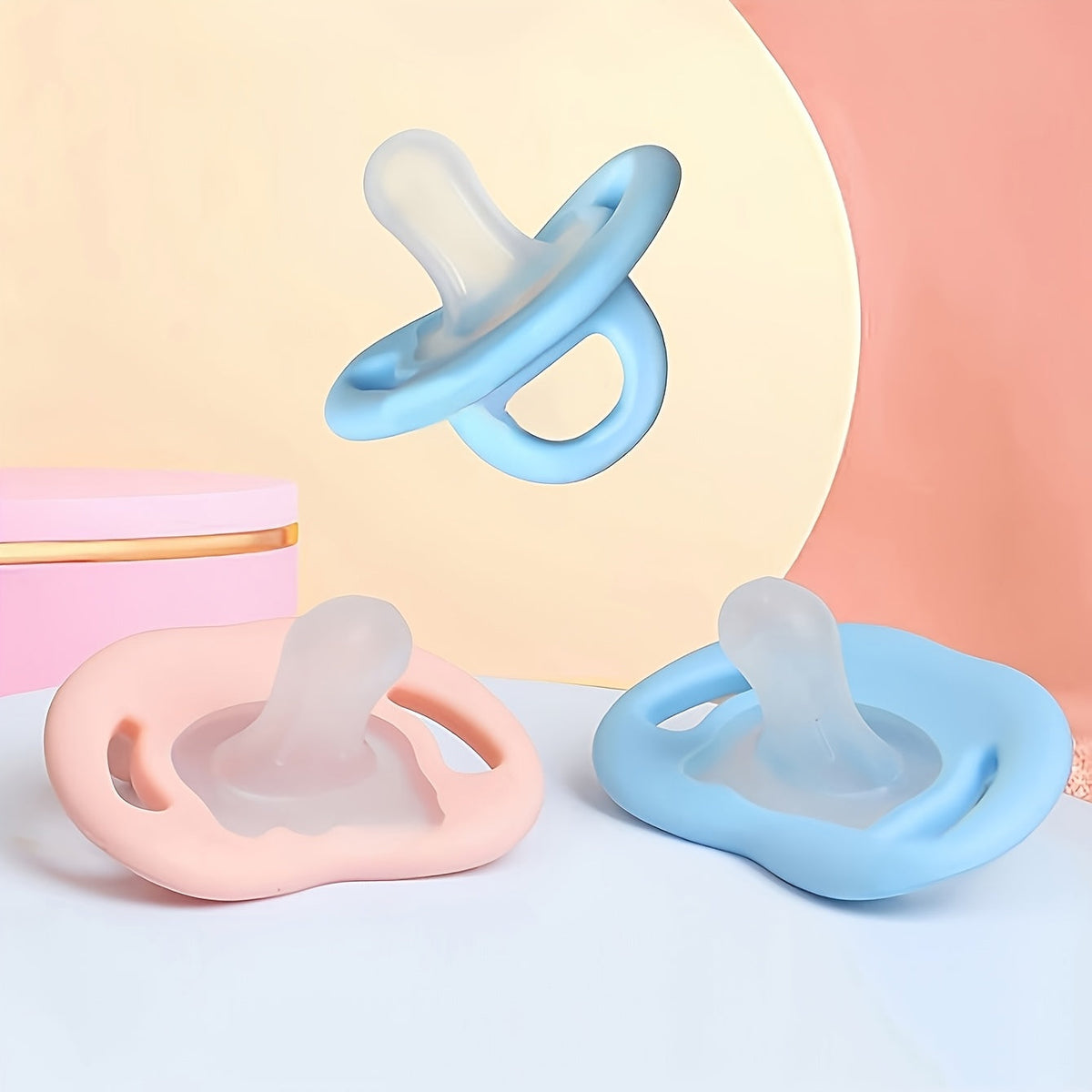 Soft Silicone Newborn Pacifier – Ergonomic Thumb Nipple Soother, Hypoallergenic Breastfeeding Support, Smooth Nipple, Pink & Blue