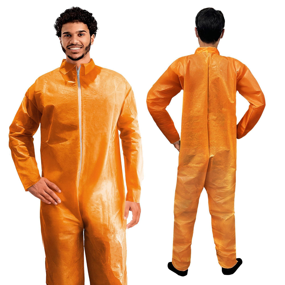 Orange Disposable Coveralls for Men Women 4X Large Pack of 5 Hazmat Suits Disposable Breathable PP PE 40 GSM Painters Coveralls Paint Suit with Open Wrists Ankles Front Zipper