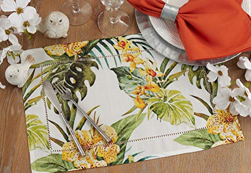 Fennco Styles Tropical Flower Hemstitch Table Runner 16" W x 72" L - Multicolored Rectangular Table Cover for Home, Dining Table, Banquet, Family Gathering