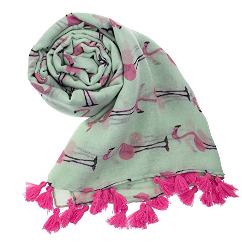 stylesilove Lightweight Womens Flamingo Tassels Soft Cotton Scarf Shawl