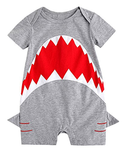 Styles I Love Infant Baby Boys Grey Shark Cotton Romper Jumpsuit Spring Summer Casual Outfit