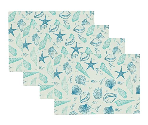 Fennco Styles Coastal Seashells Table Runner 16" W x 70" L - Blue Sealife Nautical Table Cover for Dining Room Decor, Everyday Use, Summer Gathering, Banquets, and Special Occasions