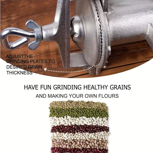 Heavy-Duty Manual Grain Grinder with High Hopper &amp; Table Clamp – Hand Crank Food Mill for Corn, Wheat, Nuts &amp; Flour