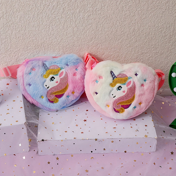 1pc Cute Plush Unicorn Crossbody Bag for Girls - Cartoon Love Design Mobile Phone Bag | Adorable & Stylish Everyday Accessory