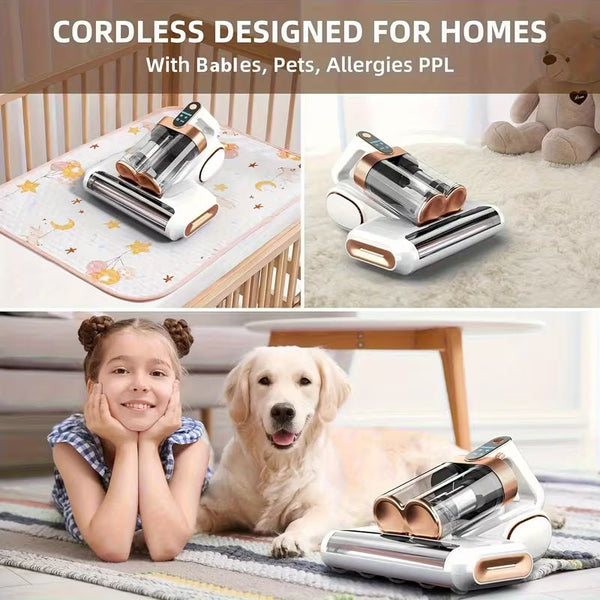 Cordless Mattress Vacuum Cleaner with UV Light &amp; Hot Air Heating – Handheld Bed Vacuum with Dual Dust Canisters