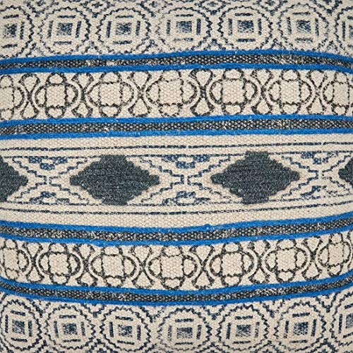 Fennco Styles Boho Rug Design Cotton Decorative Throw Pillow 20-Inch Square - Blue Geometric Cushion for Home, Couch, Living Room, Office and Bedroom Decor