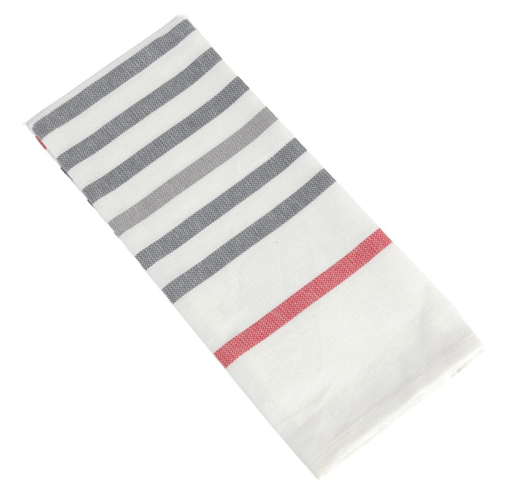 Fennco Styles Café Collection Striped Design Kitchen Cotton Towels 18"W x 28"L, Set of 4 - Grey Hand Towel for Home, Kitchen, Dining Table Decor, Banquet and Special Occasion