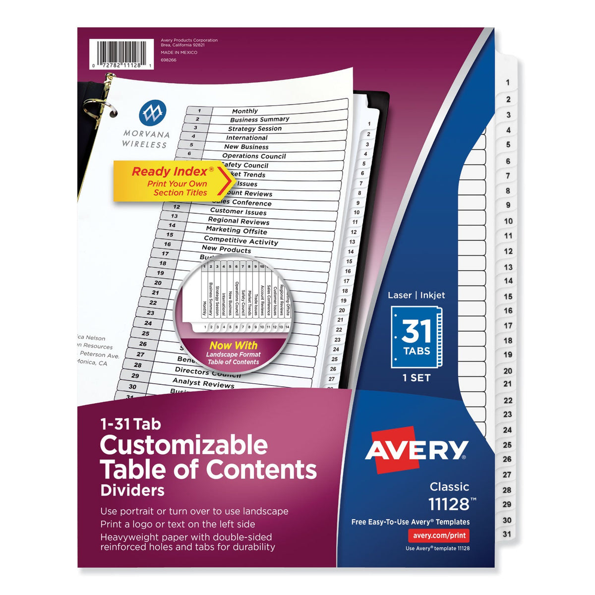 Avery Customizable TOC Ready Index Black and White Dividers, 31-Tab, 1 to 31, 11 x 8.5, 1 Set