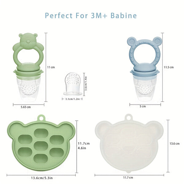 Silicone Baby Food Mold Set – Breast Milk & Popsicle Maker with Fruit & Vegetable Teether, Twist-Up Food Storage Container, Bear-Shaped Ice Tray for Homemade Kids’ Meals