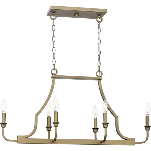 Progress Lighting Myerly 6-Light Linear Chandelier – Champagne Bronze & Weathered Brass