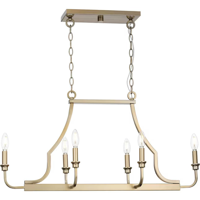 Progress Lighting Myerly 6-Light Linear Chandelier – Champagne Bronze & Weathered Brass