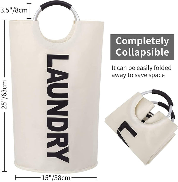 82L Large Laundry Basket Beige Collapsible Hamper with Handles Double Layer Waterproof Fabric Dirty Clothes Basket Foldable Freestanding Bin Laundry Hamper for Dorm Bathroom & Bedroom