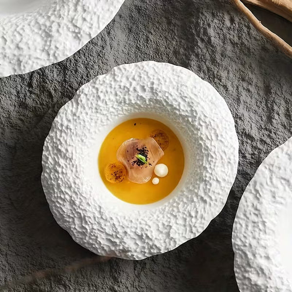 Italian-Style Ceramic Deep Serving Plate – Rock-Textured Wide-Rim Soup Bowl for Pasta, Desserts &amp; Fine Dining