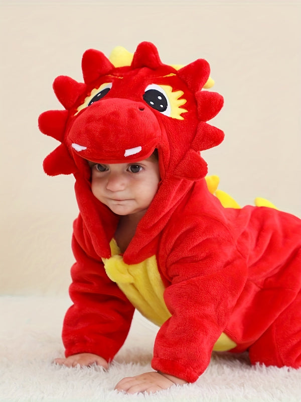 Toddler Red Dragon Animal Romper Pajama – Hooded Long Sleeve Sleepwear (100% Polyester, Flame Resistant, Spring/Fall, Boys & Girls)