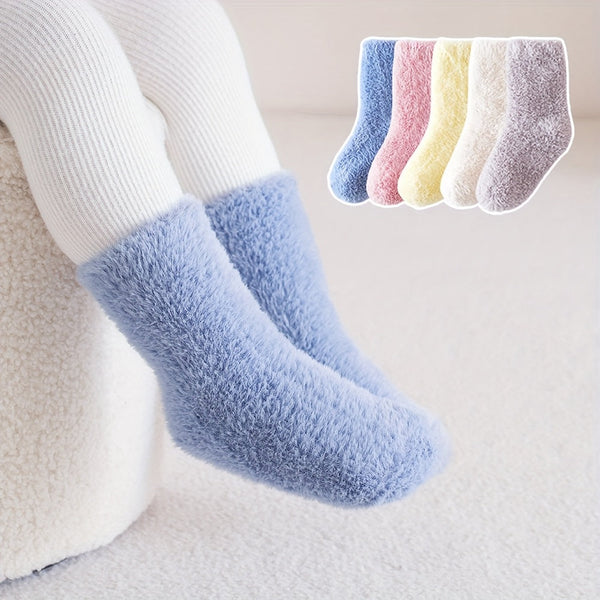 3/5 Pairs Baby Socks for Children - Cute Furry Socks for Autumn & Winter | Comfortable, Breathable, Warm & Soft Velvet Floor Socks for Kids Aged 0 to 6 | No Shedding Hair