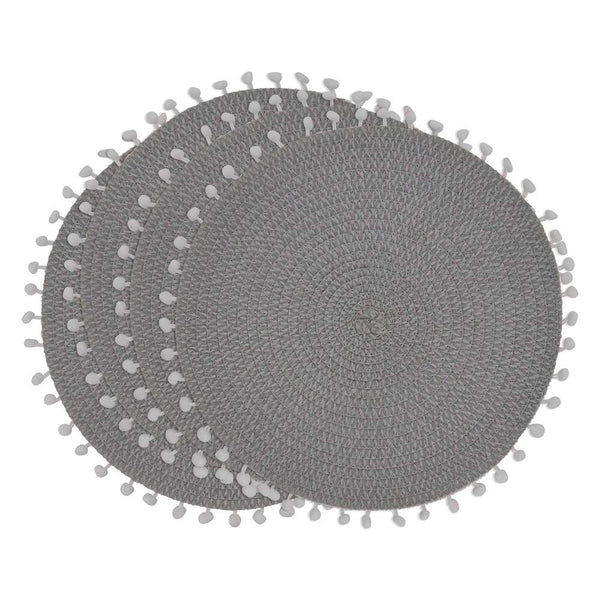 Fennco Styles Pom Pom Textured Placemats 15 Inches Round, Set of 4 – Modern Traycloth Table Mats for Home, Dining Room Décor, Banquets, Indoor & Outdoor and Special Events