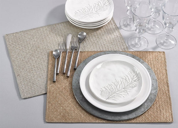 Fennco Styles Hand Woven Water Hyacinth Pandanus Placemats 13" W x 19", Set of 2 - Gold Metallic Table Mats for Home Décor, Dining Table, Family Gathering, Banquet, Holiday and Special Occasion
