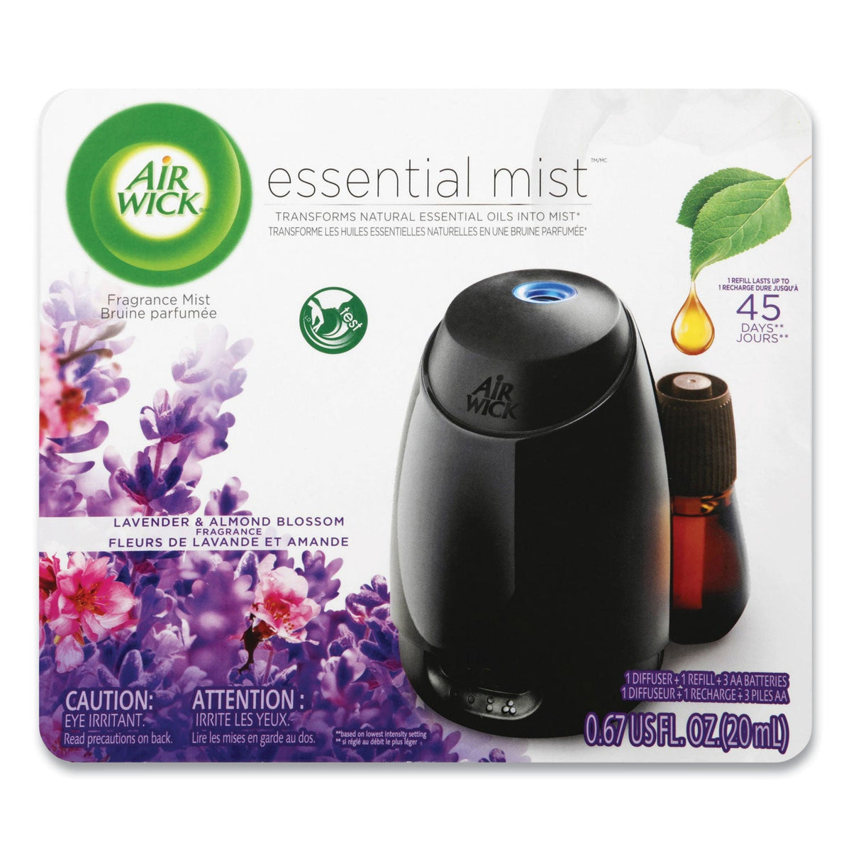 Air Wick Essential Mist Starter Kit, Lavender and Almond Blossom, 0.67 oz Bottle