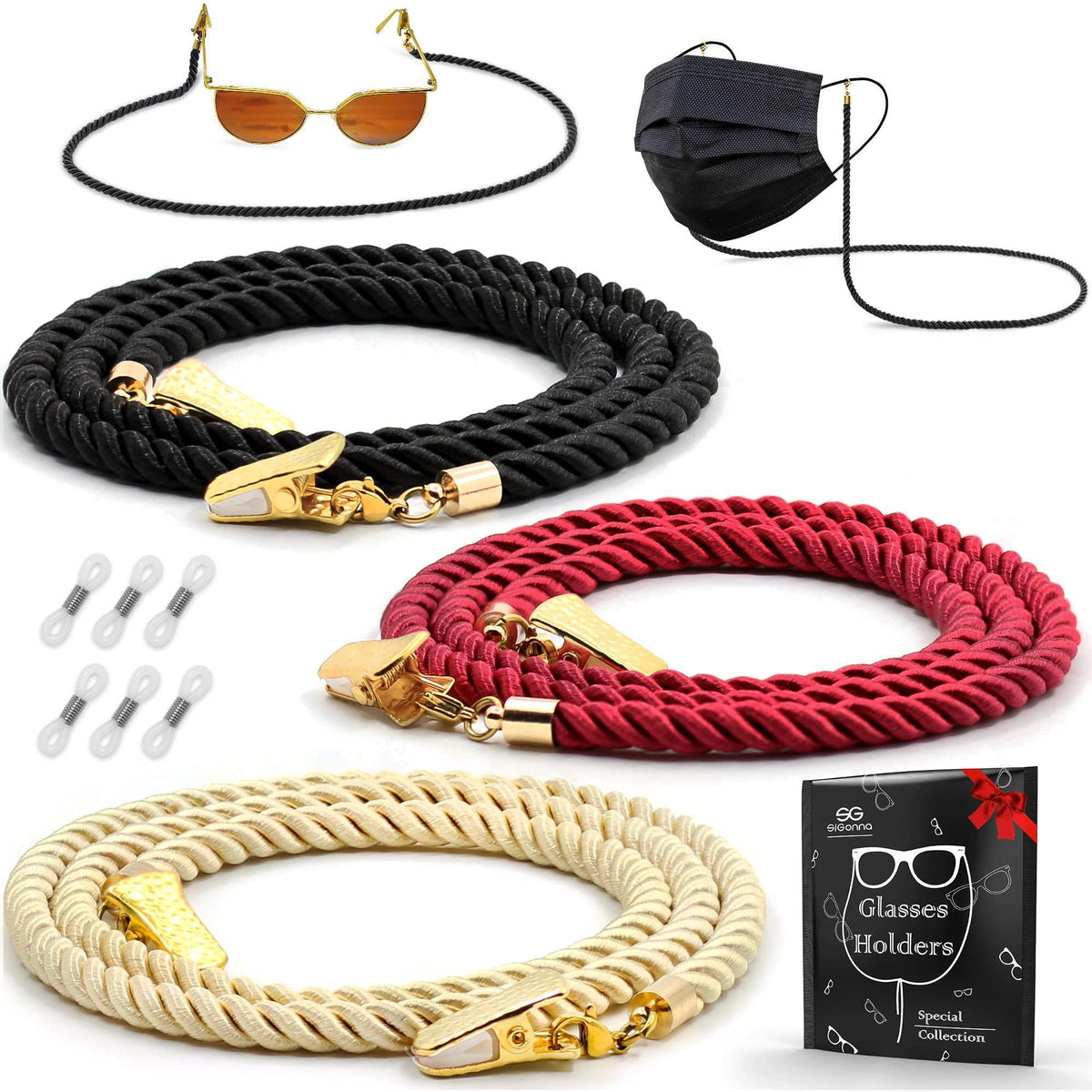 Glasses Strap String Holder Cord Terylene Eyeglasses Gold Chains 3 Pcs