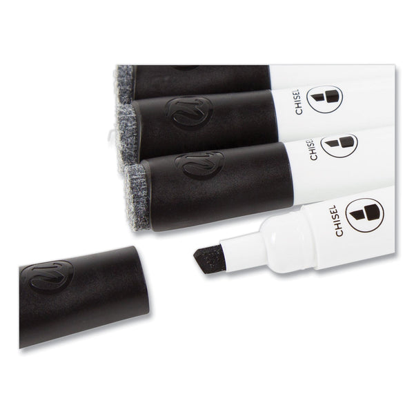 U Brands Chisel Tip Low-Odor Dry-Erase Markers with Erasers, Broad Chisel Tip, Black, Dozen