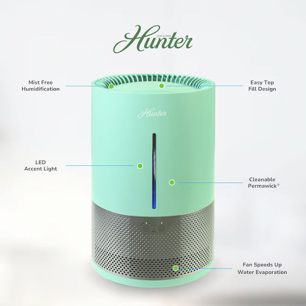 Hunter Aspire 1.2-Gallon Evaporative Humidifier – 4 Stylish Colors