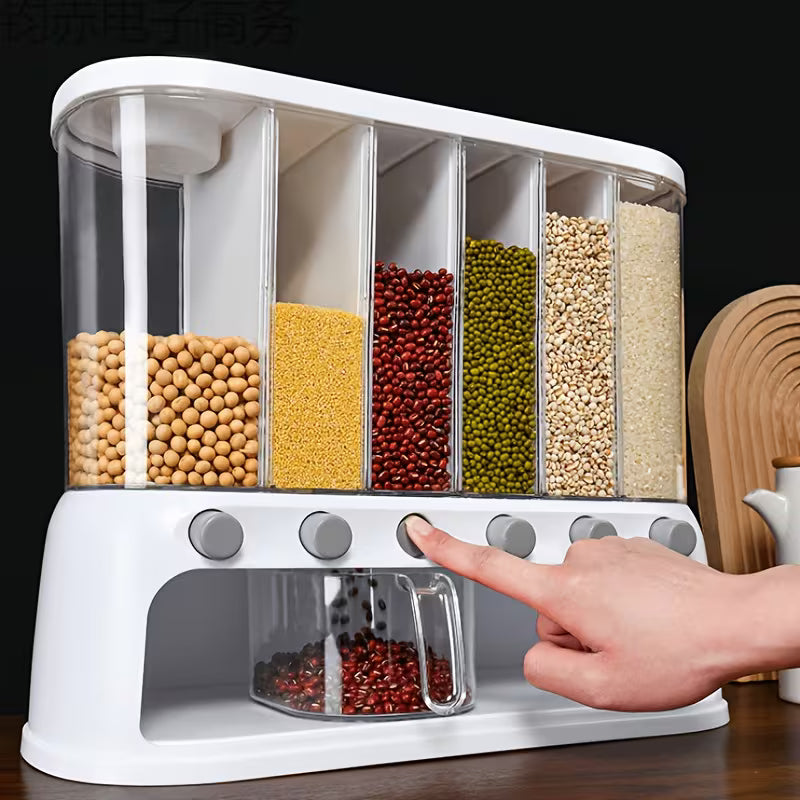 5-Compartment Airtight Grain Storage Container – 3.17 Gallon Rice Dispenser for Kitchen &amp; Pantry Organization