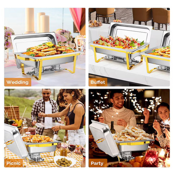 ROVSUN 4-Pack 9 Qt Stainless Steel Chafing Dish Buffet Set – Gold