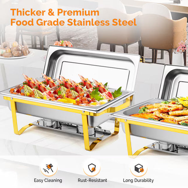 ROVSUN 4-Pack 9 Qt Stainless Steel Chafing Dish Buffet Set – Gold