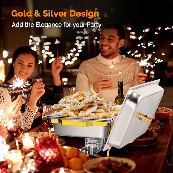 ROVSUN 4-Pack 9 Qt Stainless Steel Chafing Dish Buffet Set – Gold