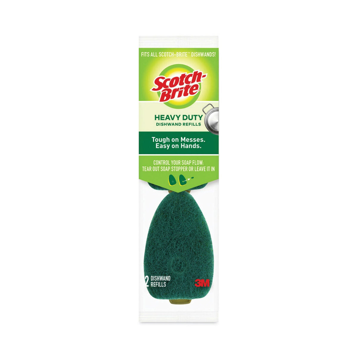 Scotch-Brite Soap-Dispensing Dishwand Sponge Refills, 2.9 x 2.2, Green, 2/Pack