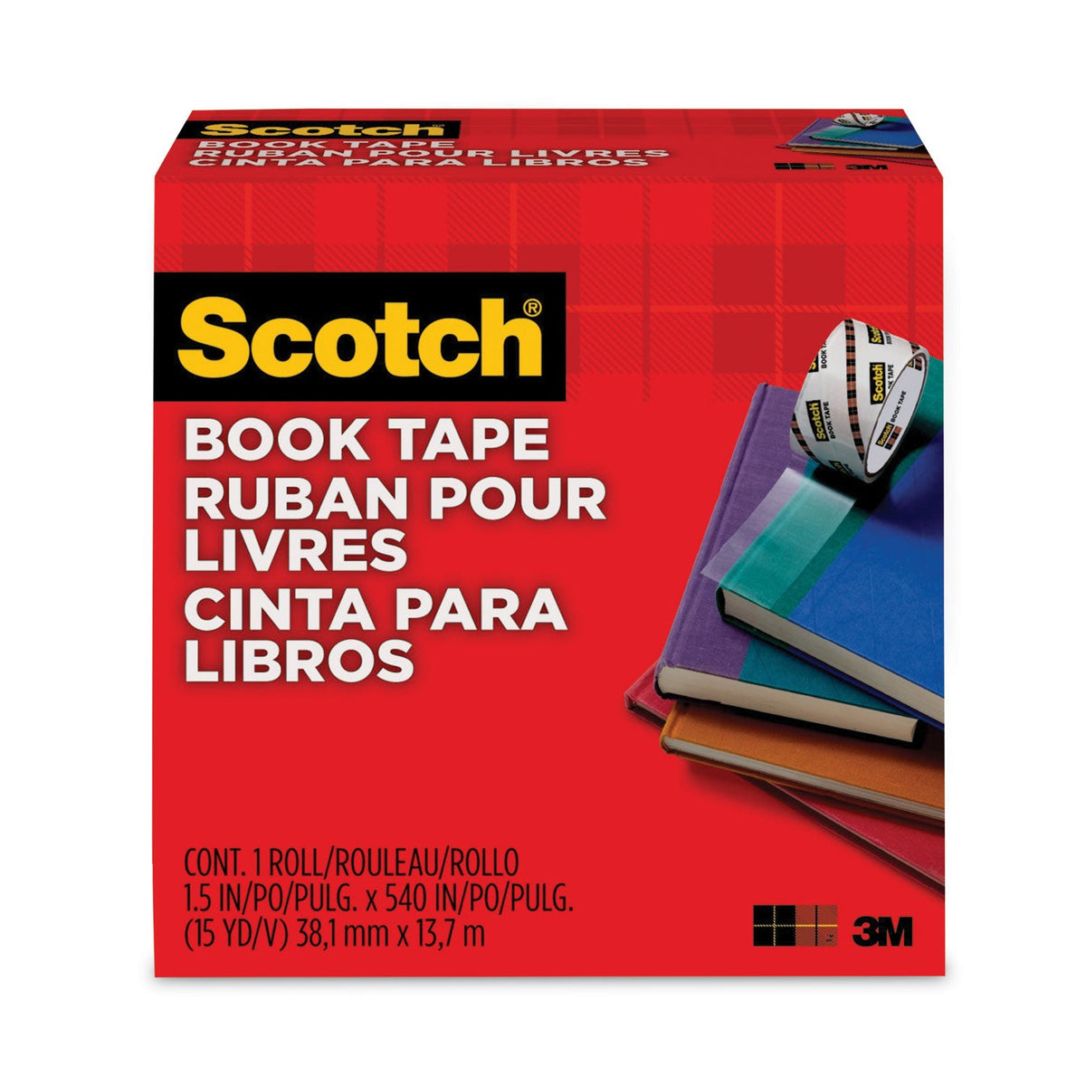 Scotch Book Tape, 3" Core, 1.5" x 15 yds, Clear