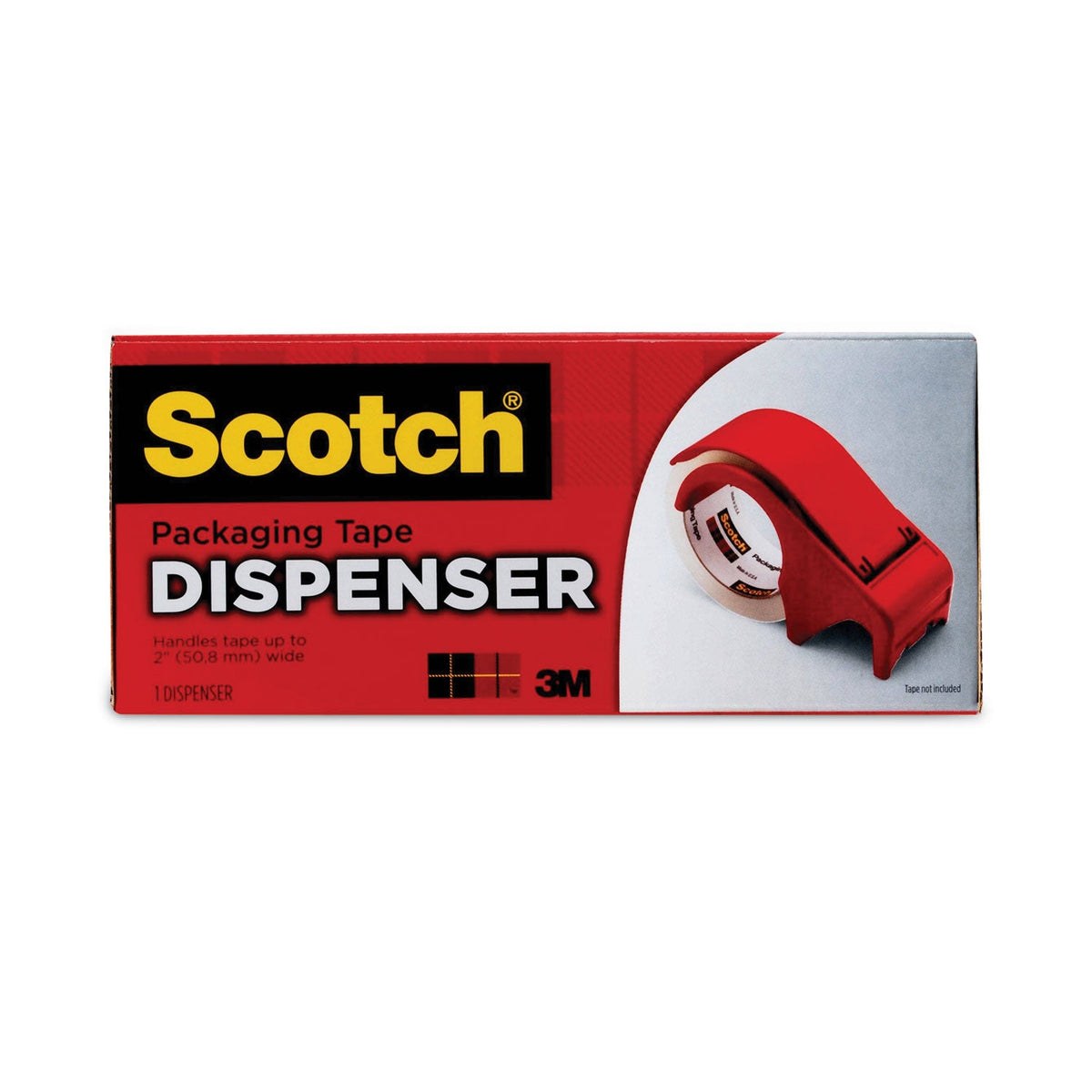 Scotch Compact and Quick Loading Dispenser for Box Sealing Tape, 3" Core, For Rolls Up to 2" x 60 yds, Red