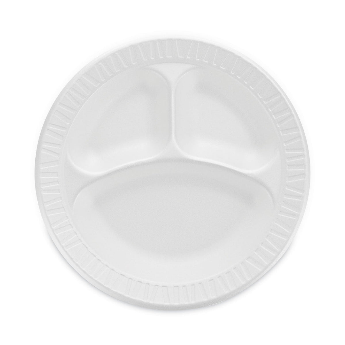 Dart Concorde Non-Laminated Foam Plate, 3-Compartment, 10.25" dia, White, 125/Pack, 4 Packs/Carton