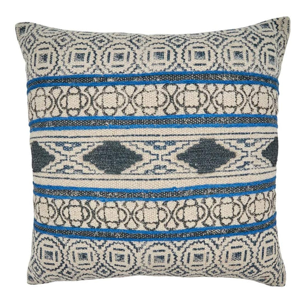 Fennco Styles Boho Rug Design Cotton Decorative Throw Pillow 20-Inch Square - Blue Geometric Cushion for Home, Couch, Living Room, Office and Bedroom Decor