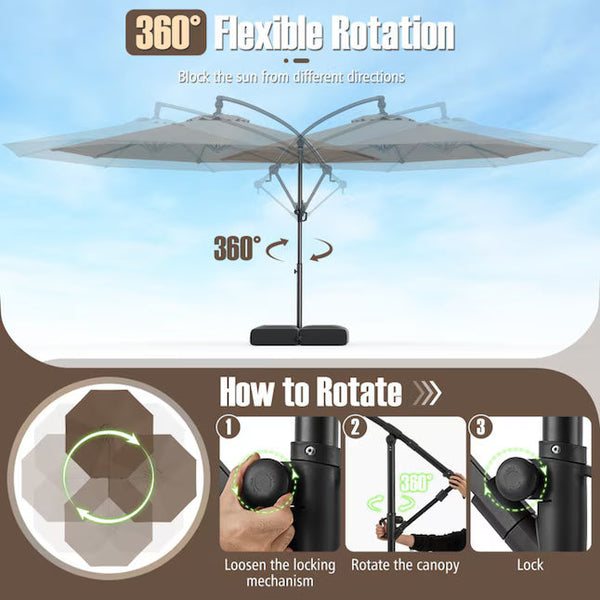SUGIFT 10-ft Cantilever Patio Umbrella – 360° Rotating Outdoor Umbrella with Infinite Tilt & Weighted Base