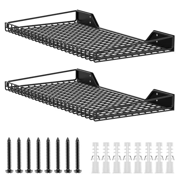 Anqtovp 2-Pack Heavy-Duty Garage Wall Shelves – 23.5-Inch Steel Storage Shelving, Black