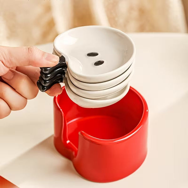 4-Piece Ceramic Snack &amp; Dip Dish Set with Holder – Cute Decorative Serving Plates for Sauces, Snacks &amp; Appetizers
