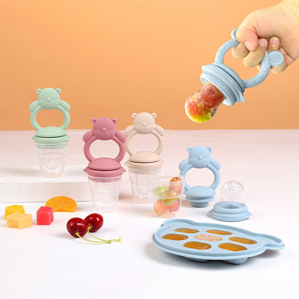 Silicone Baby Food Mold Set – Breast Milk & Popsicle Maker with Fruit & Vegetable Teether, Twist-Up Food Storage Container, Bear-Shaped Ice Tray for Homemade Kids’ Meals