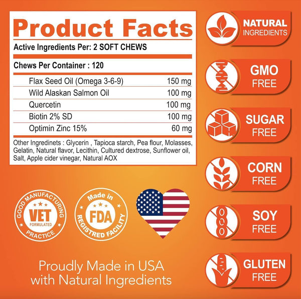 Omega-3 Fish Oil Chews for Dogs 120 Count Skin & Coat Supplement