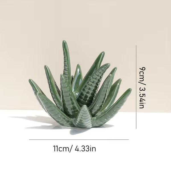 Aloe Vera Ceramic Jewelry Holder – Elegant Glossy Succulent-Shaped Jewelry Stand for Rings, Earrings &amp; Necklaces