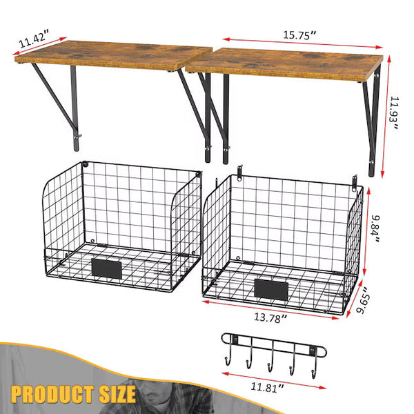 Afoxsos 2-Pack Garage Wall Shelves – Wood Storage with Baskets & Hooks
