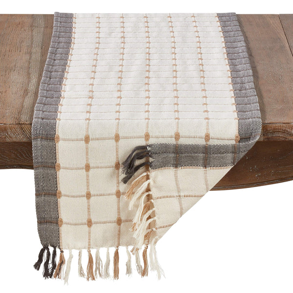 Fennco Styles Windowpane Woven Design 100% Cotton Table Runner with Tassels (Multi)
