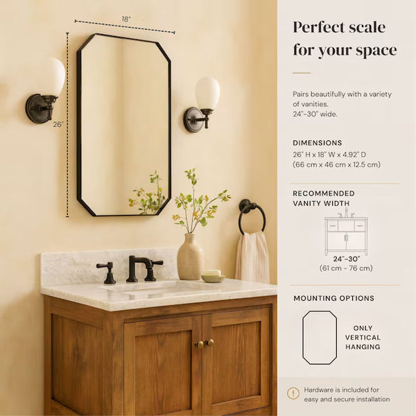 TEHOME 18" x 26" Matte Black Medicine Cabinet – Modern Bathroom Mirror & Storage