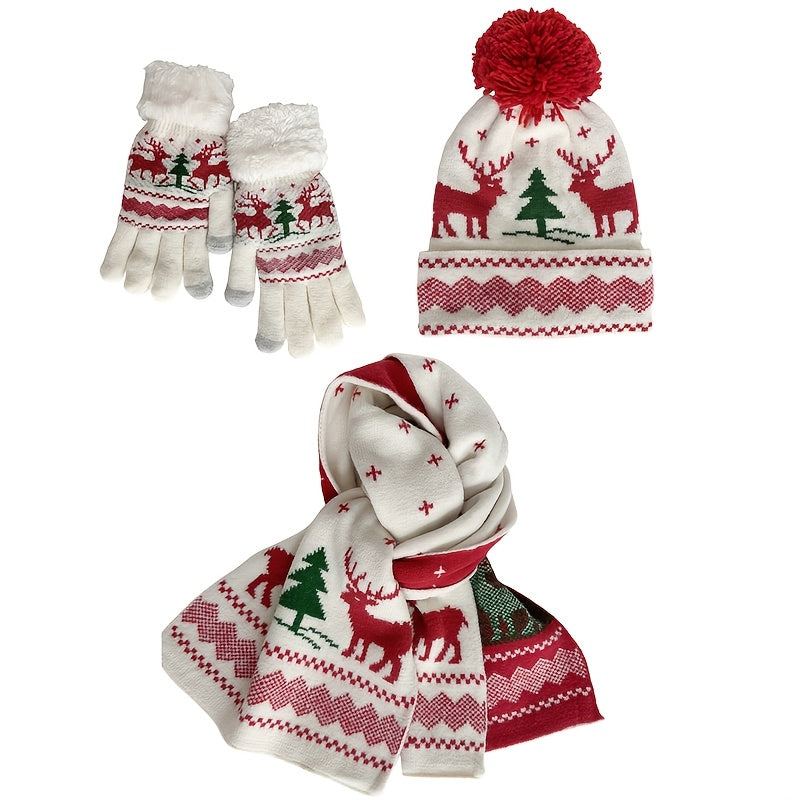 3-Piece Christmas Set – Festive Hat, Scarf & Gloves for Holiday Warmth & Style