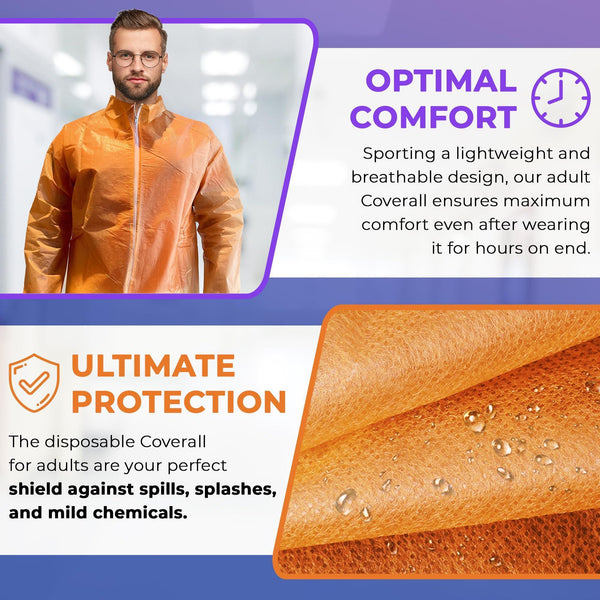 Orange Disposable Coveralls for Men Women 4X Large Pack of 5 Hazmat Suits Disposable Breathable PP PE 40 GSM Painters Coveralls Paint Suit with Open Wrists Ankles Front Zipper